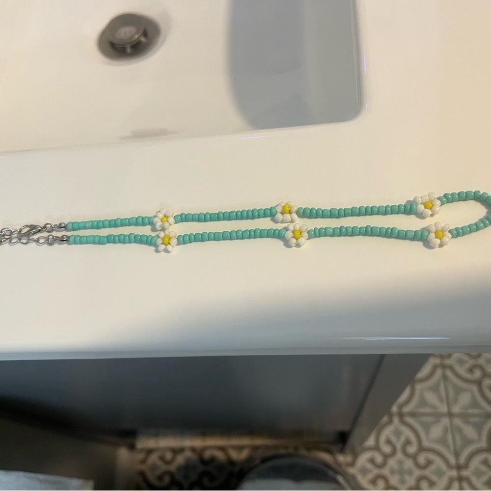 Turquoise and White Beaded Bracelet